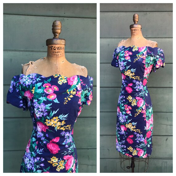 ROSE & POPPY PRINT Polished Cotton 1980's Vintage