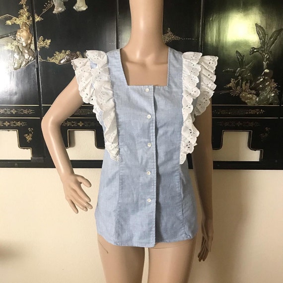 FENTON 1970’s Vintage 1970s CHAMBRAY & White Eyele