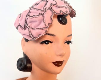 Vintage 1950s Platter Cocktail Hat Blue Velvet W Beads and  display picture 3