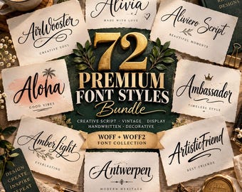 72-Font Bundle: Script, Vintage, Display, Handwritten Styles (Digital Download)