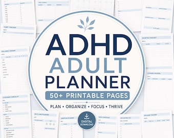ADHD Adult Planner Printable, Executive Function Planner, Productivity Organizer, 50+ Page PDF Digital Download