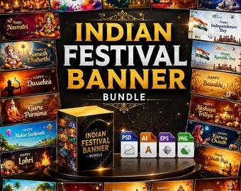 Indian Festival Graphic Bundle | Diwali Holi Eid Banner Templates | Editable Design Pack | Instant Download