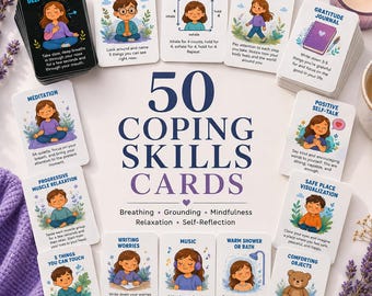 Anxiety Coping Skills Cards, 50 Printable Grounding & Mindfulness Activities