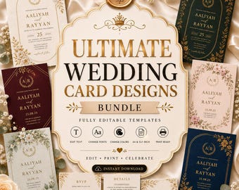 Floral Wedding Invitation Suite, A7 Size, Cotton Cardstock (Instant Download)