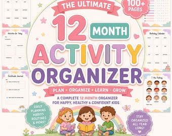 Kids Activity Planner, 12 Month Organizer, Printable Planner (Digital Download)