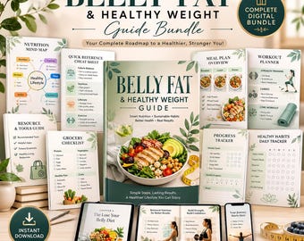 Belly Fat Healthy Weight Guide Bundle | Meal Plan, Workout, Habit Trackers (Digital Download)
