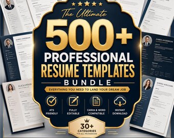 500+ ATS Friendly Resume Templates Bundle | Canva, Word Editable (Instant Download)