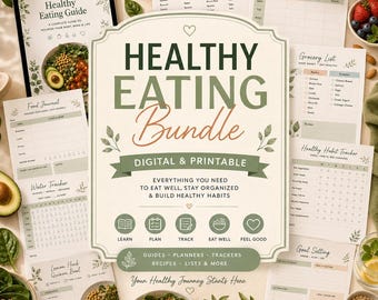 Healthy Eating Digital Bundle | Nutrition Guide, Meal Planner & Wellness Printables