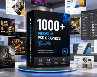 1000+ Editable PSD Graphics Bundle, Social Media, Flyers, Logos (Digital Download)