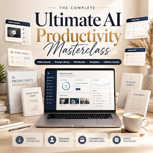 AI Productivity Masterclass Bundle | Course, Prompts, Templates, Workbook (Digital Download)