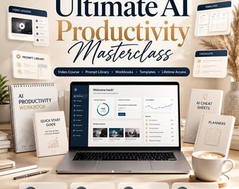 AI Productivity Masterclass Bundle | Course, Prompts, Templates, Workbook (Digital Download)