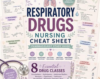 Respiratory Drugs Nursing Cheat Sheet, Pharmacology Study Guide, Nursing Drug Cards, Digital PDF