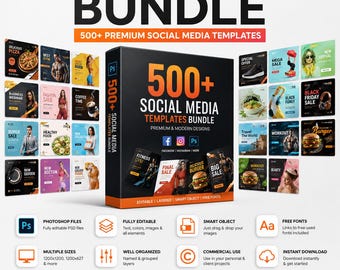 500+ Social Media Templates | Editable PSD Marketing Pack (Digital Download)
