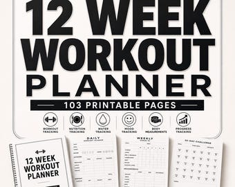 12 Week Workout Planner, Printable Fitness Journal, Daily Workout Tracker