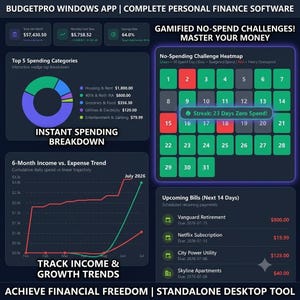BudgetPro Windows Budget App | Desktop Personal Finance Software | Monthly Expense Tracker & Money Manager