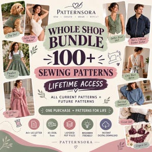 Whole Shop Bundle | All 80+ Sewing Patterns Lifetime Access | PDF Sewing Patterns Women Men Beginner Dress Top Skirt Pants Bundle