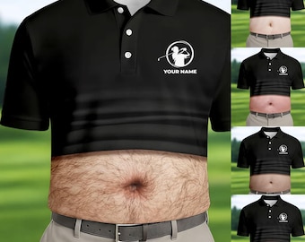 Custom Golf Polo Shirt, Funny Golf Polo, Gift For Golfer, Hilarious Golf Shirt, Hilarious Realistic Hairy Chest Polo, Hairy Belly Shirt