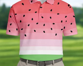 Polos de golf de verano con estampado de sandía, polo rosa, regalo único para golfistas, ropa de golf, polo de sandía para hombre, regalo de cumpleaños para papá