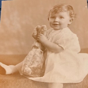 Vintage 1930&#39;s Baby with Toy Bunny Photograph