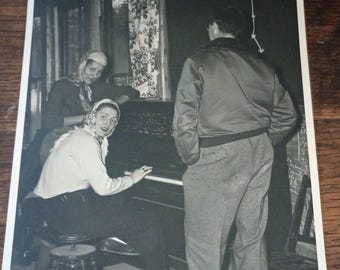 Vintage 1940's Woman Playing Piano Blackand White 5x7 Photograph