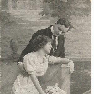 Antique Man and Woman Love Postcard Unused