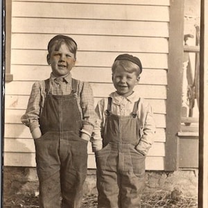 Antique Boys in Overalls RPPC Postcard Crooks South Dakota
