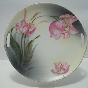Antique Hand Painted Tulip Plate with Handles