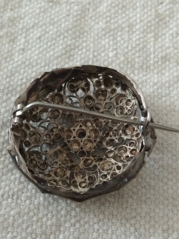 Antique Silver Metal Filigree Pin Brooch View 2