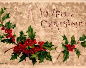 Antique Embossed 1911 Holly Berry John Winsch Christmas Postcard Ephemera