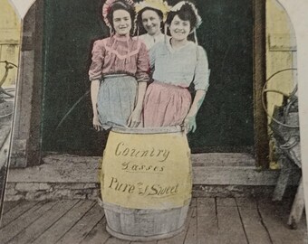 Antique Hand Colored Country Lasses Pure and Sweet Stereoview