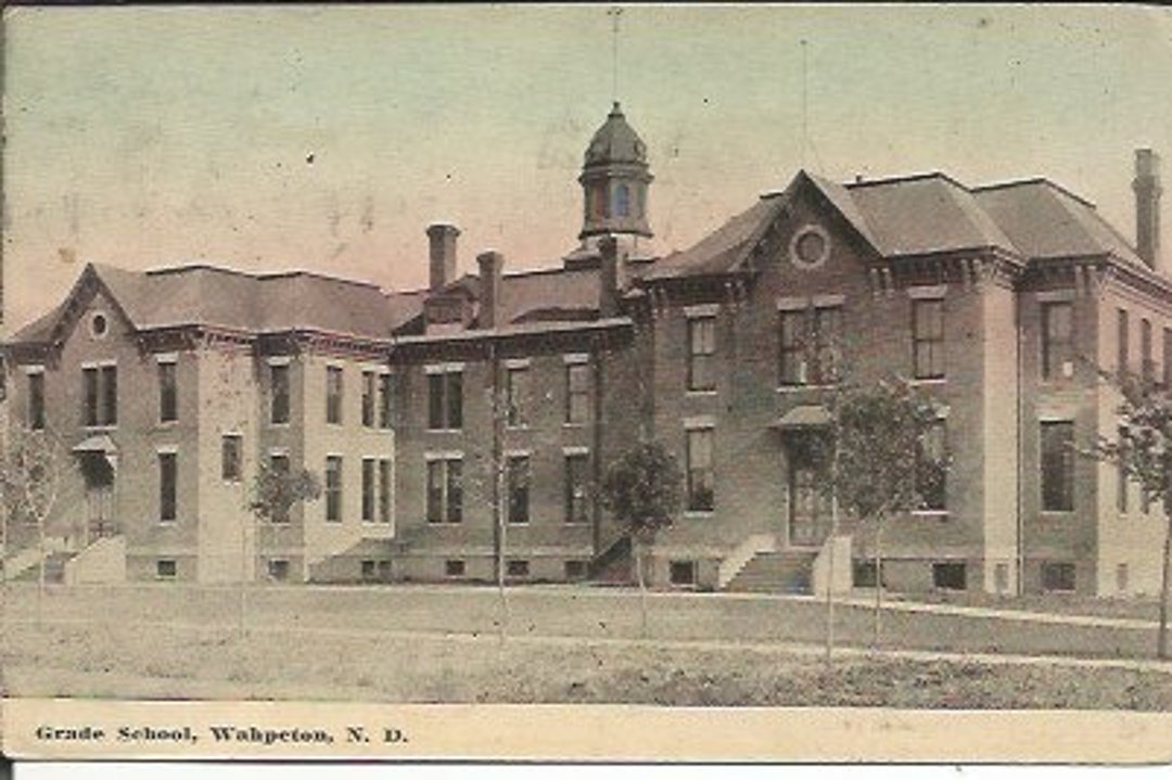 Antique 1912 Grade School Wahpeton North Dakota Postcard Hand Colored
