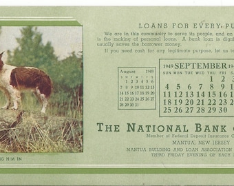 Vintage In BLotter September 1949 National Bank of Mantua New Jersey Ink Blotter