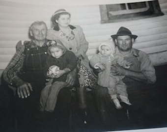 Vintage 1940'a Farm Family Photograph Black and White