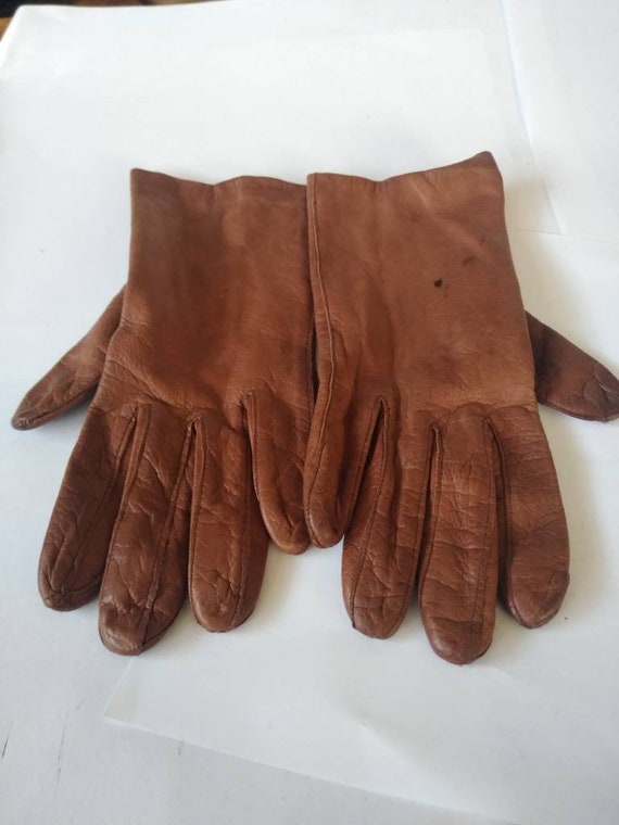 Vintage Brown Leather Gloves - image 1