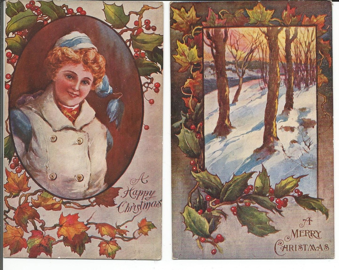 Antique Pair of Christmas Postcards Etsy
