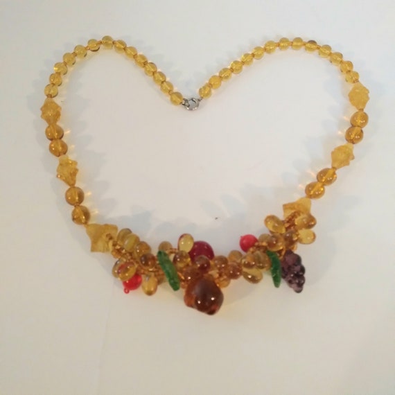 Vintage Amber Glass Fruit Necklace - image 1