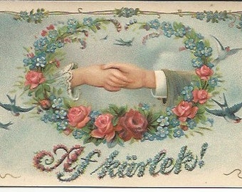 Antique Unused Embossed Foreign Love Flowers Birds Postcard
