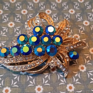 Vintage Blue Rhinestone Brooch