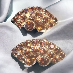 Vintage Amber Rhinestone Clip On Earrings