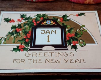 Antique Mistletoe Whitney Made New Year Postcard