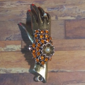 Vintage Holly Craft Rhinestone Hand Pendent