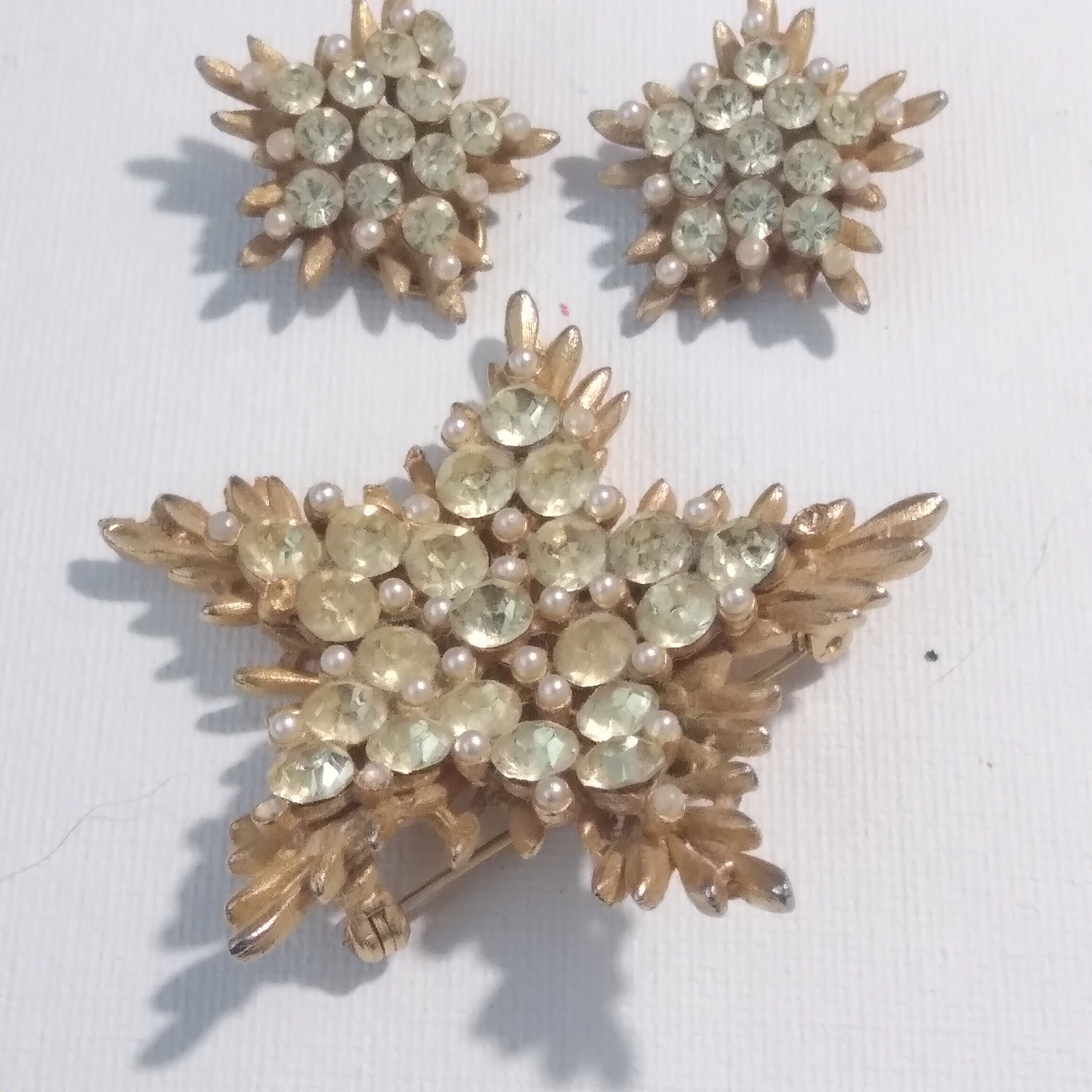 Vintage BSK Rhinestone Star Brooch and Clip-On Earrings Mid - Etsy