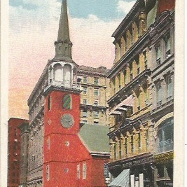 Antique Old South Church and Washington Street Boston Mass Postcard Unused