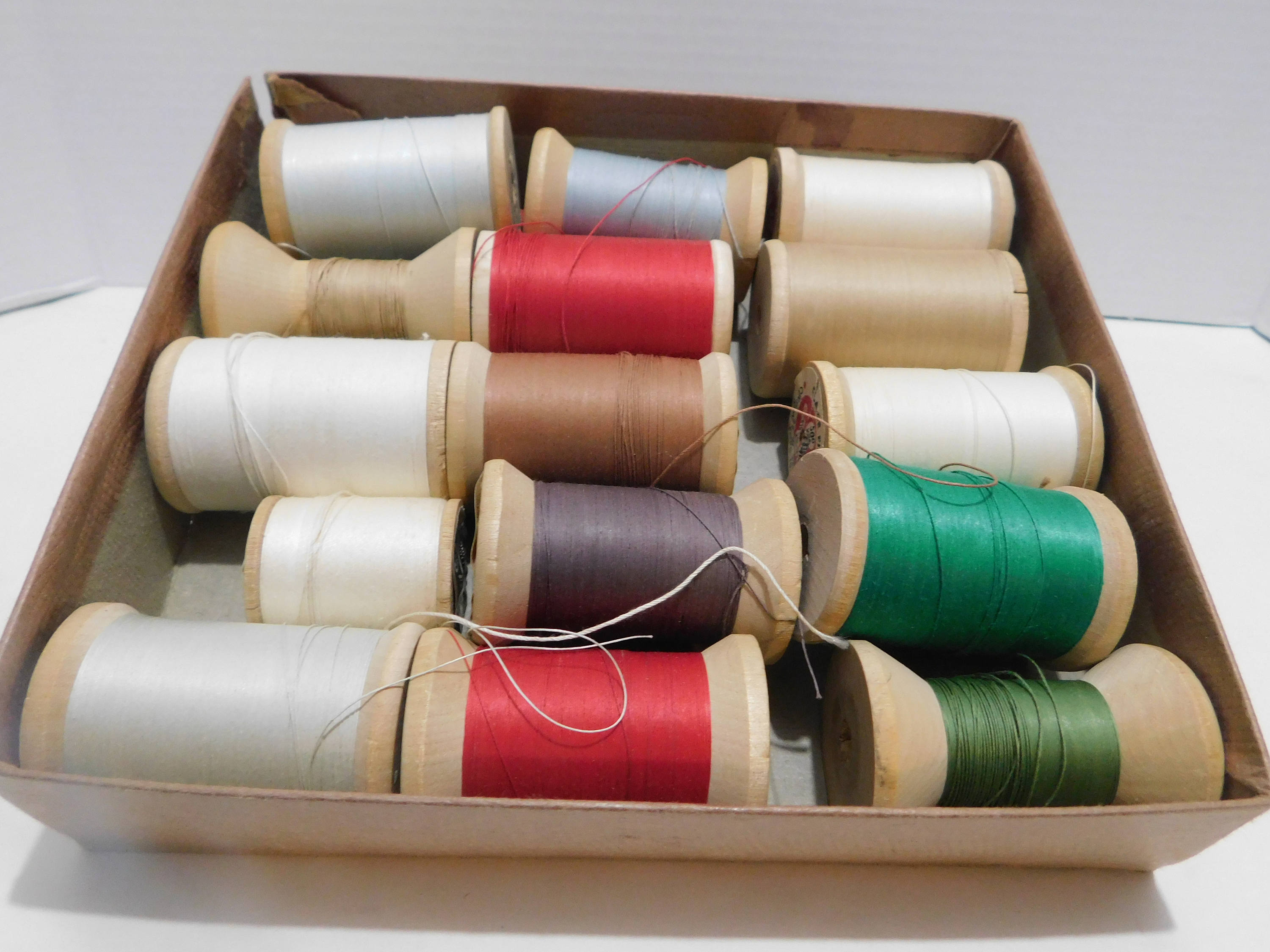 Vintage Thread Box of Thread on Wood Spools Set of 15 Etsy