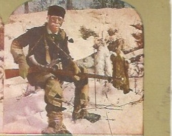 Antique Stereoview Card A Good Dinner in Sight Hunting