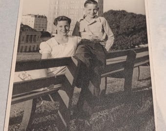 Vintage Black and White Mother and Son Photograph 1940's