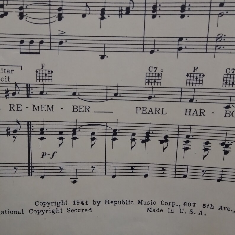 Vintage 1941 Remember Pearl Harbor WWII Patriotic Sheet Music Etsy