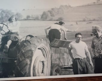 Vintage 1940's Family Farm Tractor Photograph Black and White 5x7