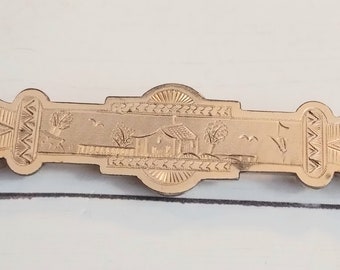 Vintage Edwardian Brooch Engraved Bar Pin