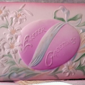 Antique 1910 Embossed Easter Egg and Lily Postcard